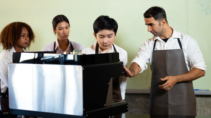barista-learning-make-coffee-by-espresso-machine-group-schoolgirl-studying-hard-learn-how-make-espresso-coffee-barista-school-barista-coffee-training-workshop
