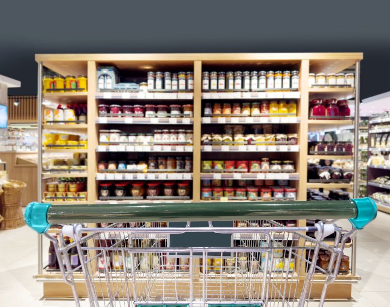 abstract-blurred-supermarket-choosing-dairy-products-supermarketempty-grocery-cart